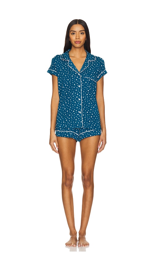 Shop Eberjey Gisele Printed Shortie Set In Festive Lights Sapphire & Ivory