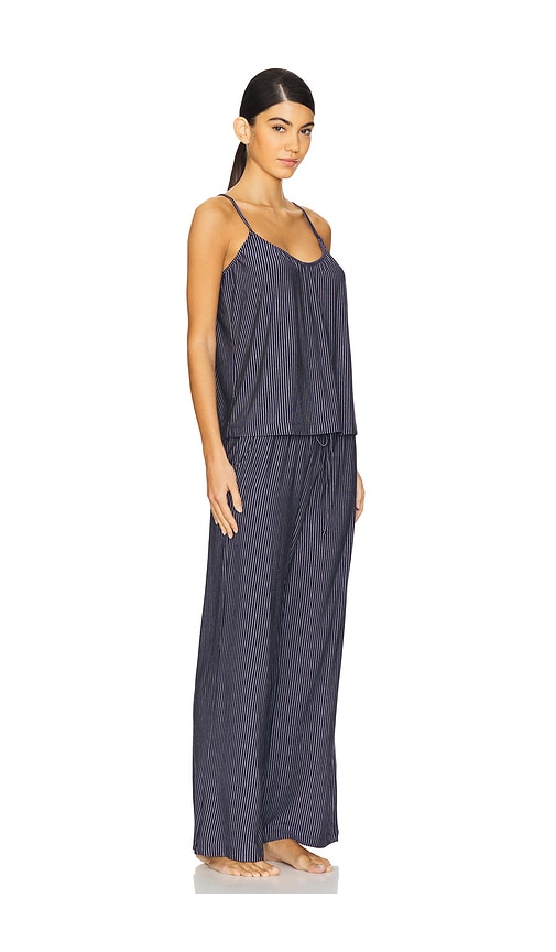 Shop Eberjey Gisele Printed Cami And Pant Set In Duo Stripe True Navy & Ivory