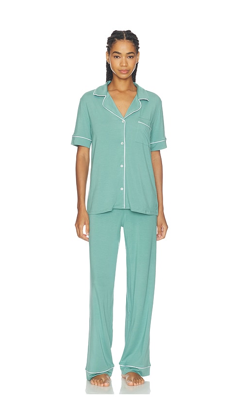 Eberjey Gisele Short Sleeve Pajama Set In Seagrass & White
