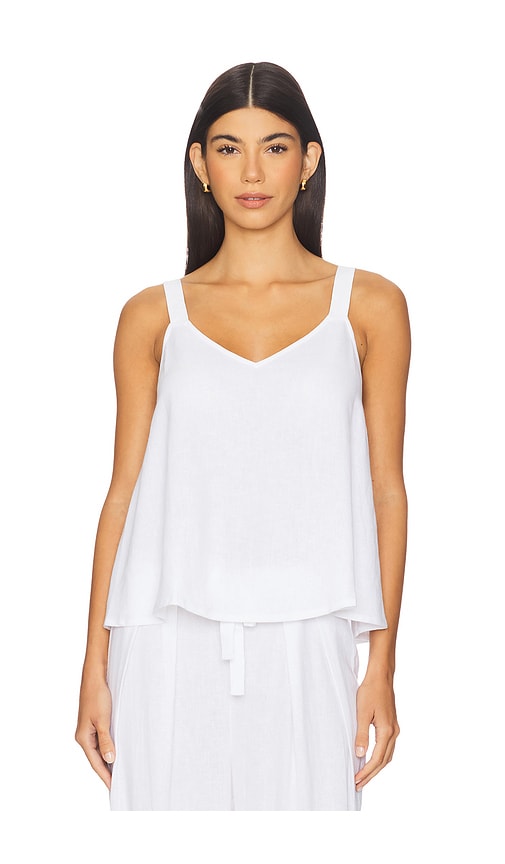 Linen Blend V Neck Cami in Ivory. - size XL (also in L, M, S, XS)
