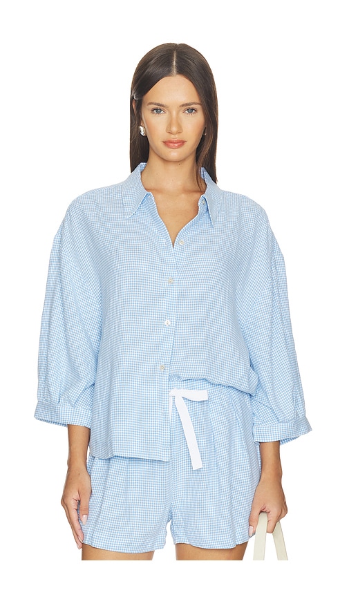 Eberjey Linen Blend Relaxed Sleeve Top In Blue