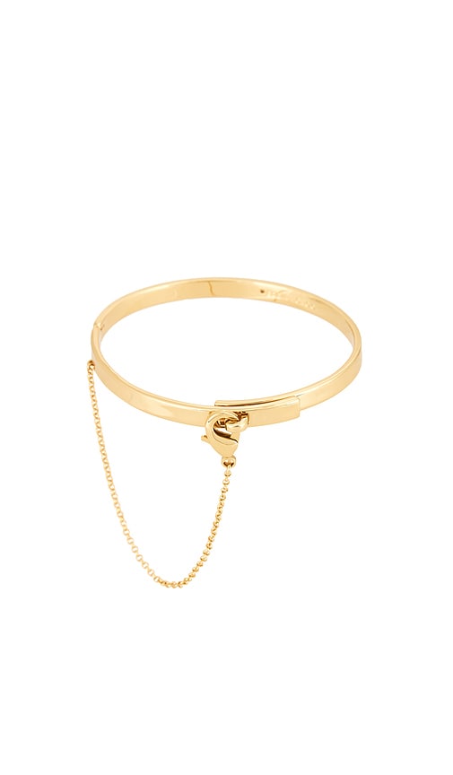 Thin Safety Chain Bangle in Metallic Gold.