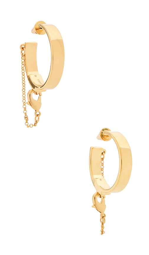 Safety Chain Hoop Earrings in Metallic Gold.
