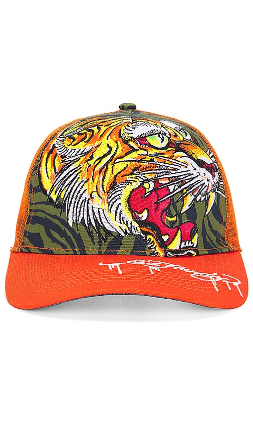 Shop Ed Hardy Screaming Tiger Hat In 橙色 & 白色