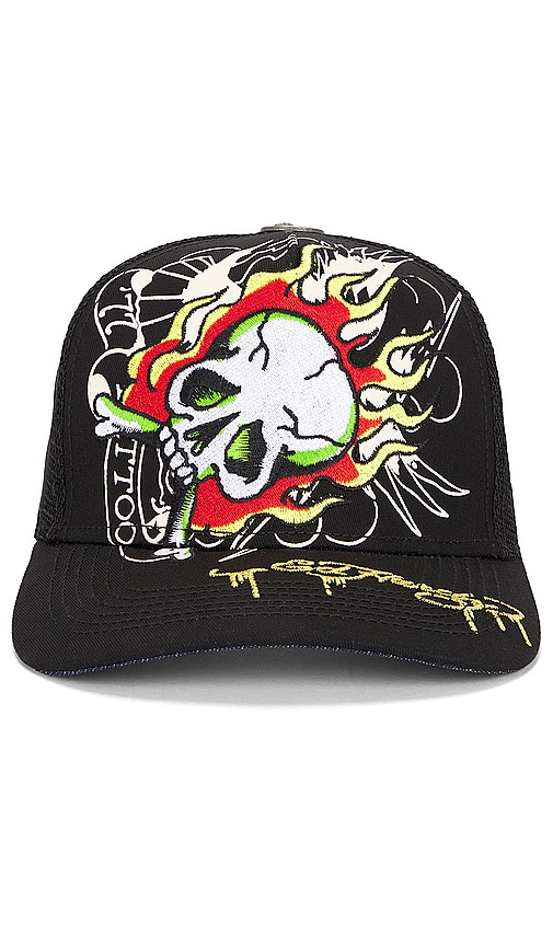 Shop Ed Hardy Fire Skull Trucker Hat In 黑色