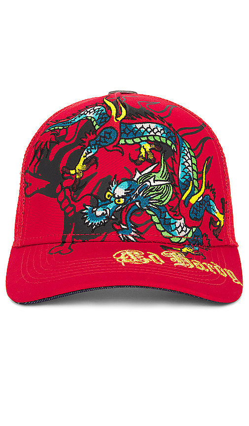 Shop Ed Hardy Dragon Trucker Hat In 红色