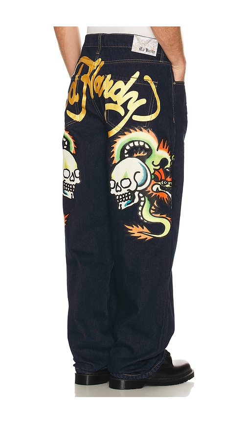 Ed Hardy Dragons Selvage Baggy Denim Pants