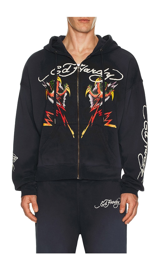 Ed Hardy Tiger Flame Boxy Zip Hoodie
