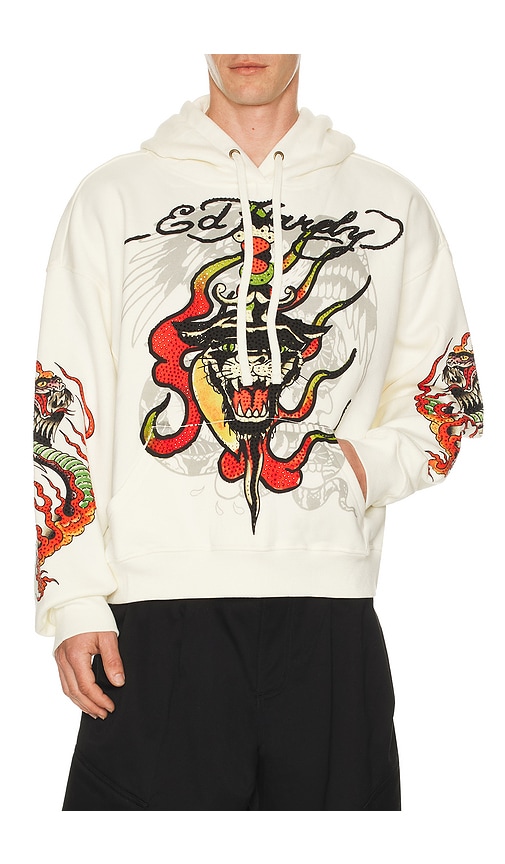 Ed Hardy Panther Flame Boxy Rhinestone Fleece Hoodie