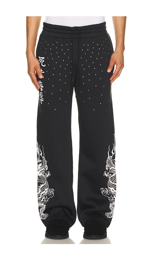 Ed Hardy Mary Dragon Studded Boxy Zip Sweatpant In Black