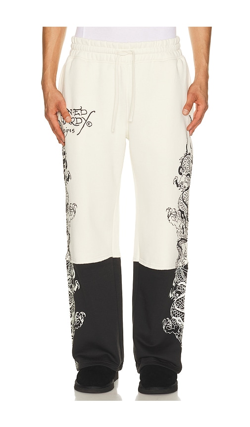 Ed Hardy Japan Lion Rhinestone Hang Sweatpant In Ivory