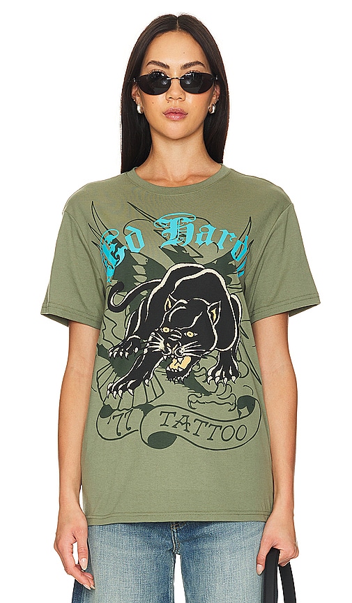 Shop Ed Hardy Crouching Panther Tee In Olive
