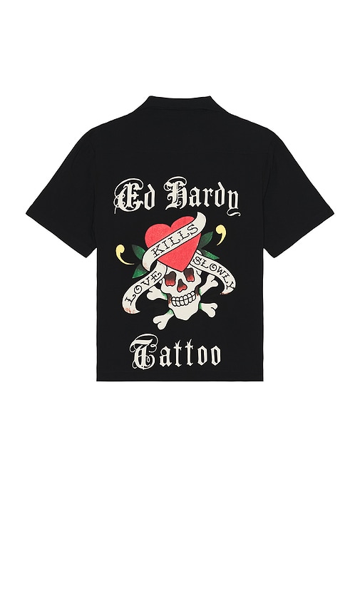 Ed Hardy Love Kills Slowly Skull Camp Shirt in Black