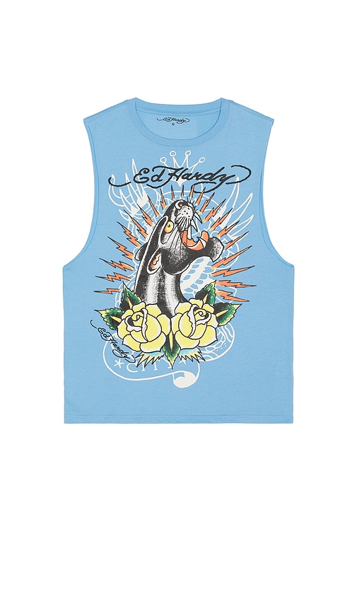 Panther Roses Cutoff Tee in Baby Blue. - size L (also in M, S, XL/1X) - Ed Hardy - Modalova
