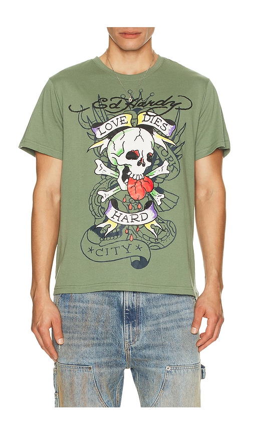 Ed Hardy Heart Skull Tee In Green