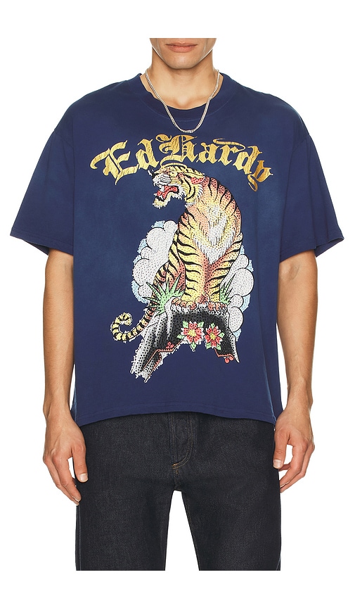 Ed Hardy Tiger Mountain Boxy Tee In Blue