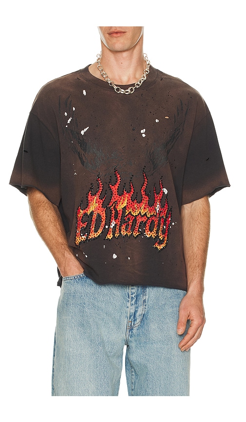 Ed Hardy By Appointment Only Eagle Flame Cropped Boxy Tee