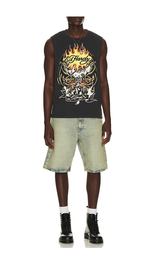  Ed Hardy Wolves Cut Off Tee In Charcoal. Size S. Also In M, L, Xl/1x. 