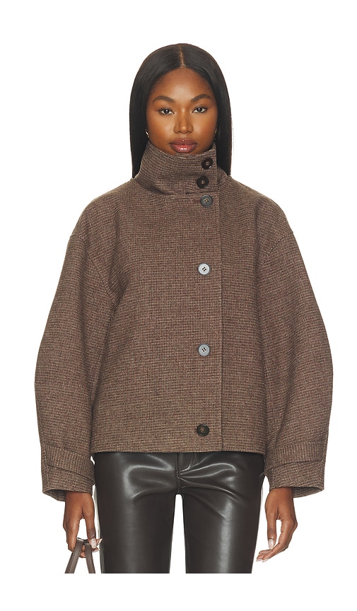 Elodie the Label Walker High Neck Short Coat in Brown. - size L (also in M, S, XL, XS)