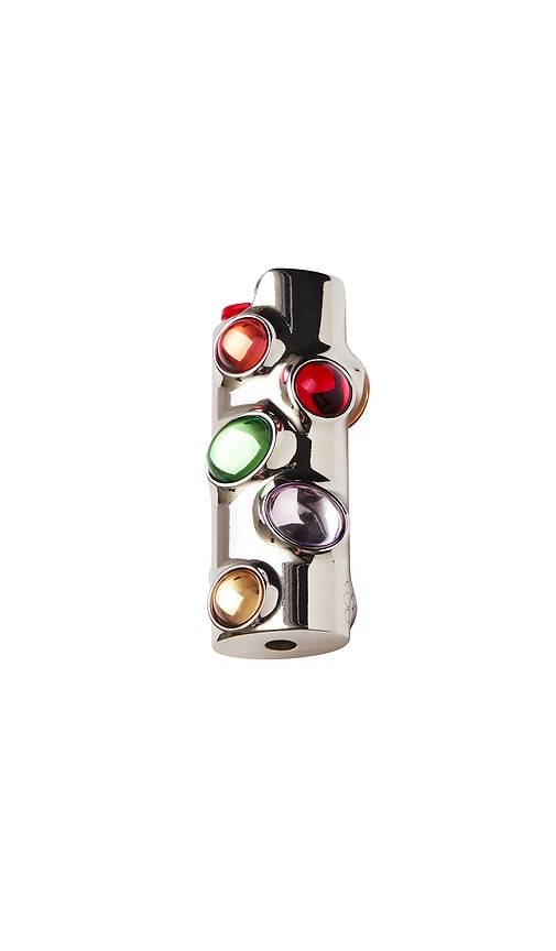 Edie Parker Double Sided Jewel Lighter Holder in Metallic Silver.