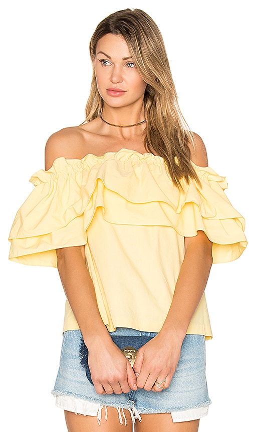 Yellow ruffle off the best sale shoulder top