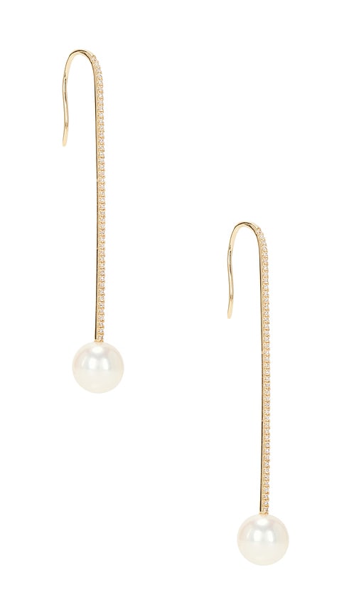 Diamond Ball Pearl Drop Earring in Metallic Gold.