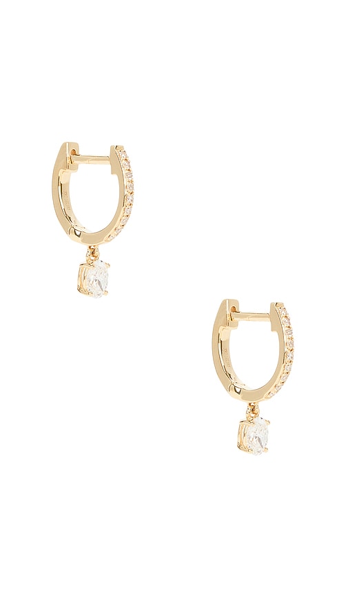 Oval Drop Diamond Mini Huggie Earrings in Metallic Gold.