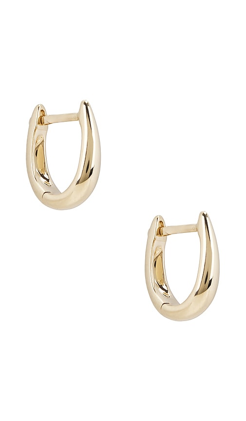 Gold Mini Maeve Huggie Earrings in Metallic Gold.