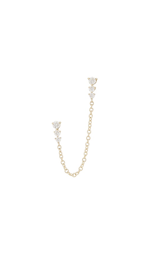 Graduated Diamond Double Chain Stud Earring in Metallic Gold.