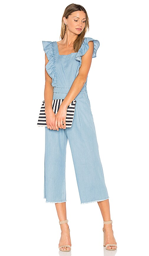 denim ruffle jumpsuit