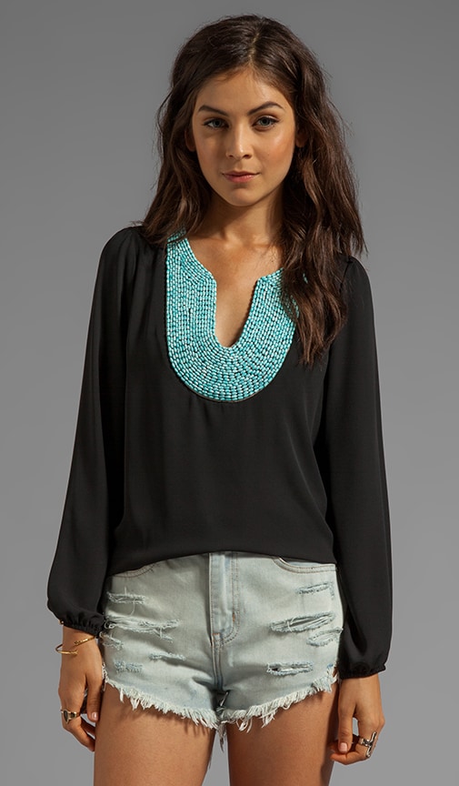 Eight Sixty Turquoise Beading Blouse in Black | REVOLVE