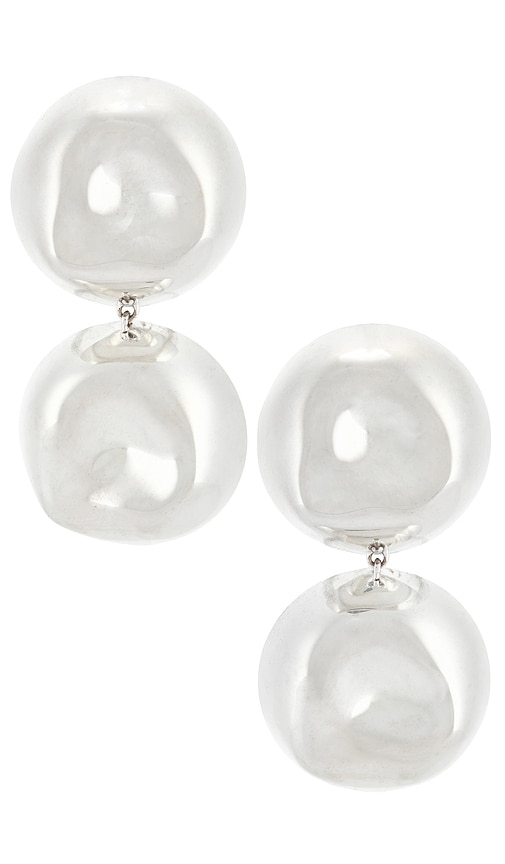 Eliou Double Lija Earrings in Metallic Silver.