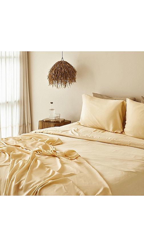  Ettitude Cal King Sateen Solid Sheet Set In Yellow. 