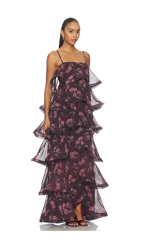 Rosaria Strapless Tiered Gown by ELLIATT in Plum Multi