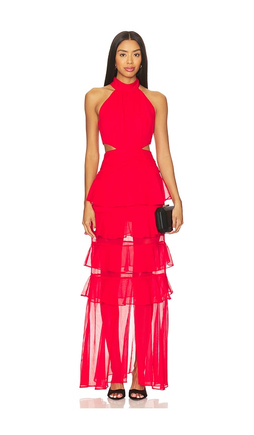 Elliatt Lilja Halter Neck Maxi Dress In Red