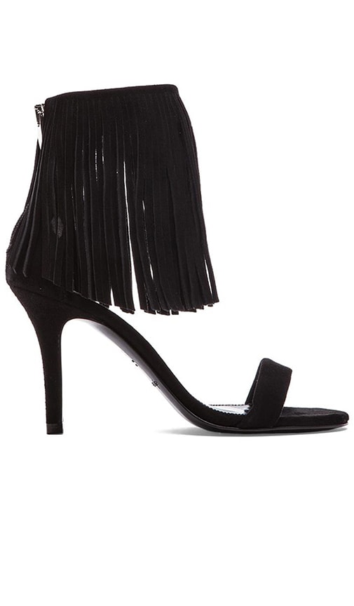black fringe heels