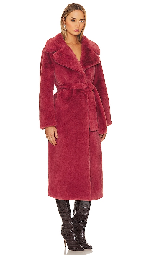 Shop Ena Pelly Tahnee Longline Faux Fur Jacket In Red