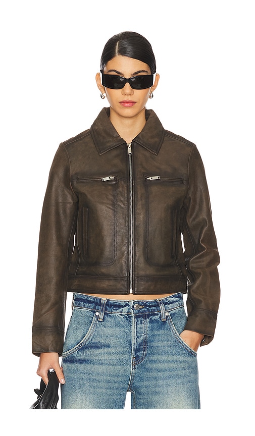 Ena Pelly Stevie Worn Leather Jacket in Worn Cocoa
