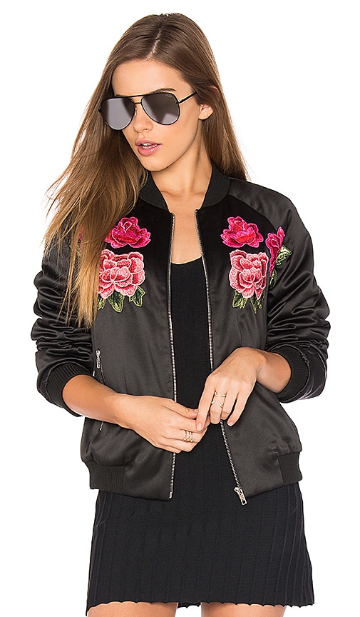 Endless Rose Floral Embroidered Bomber in Black | REVOLVE