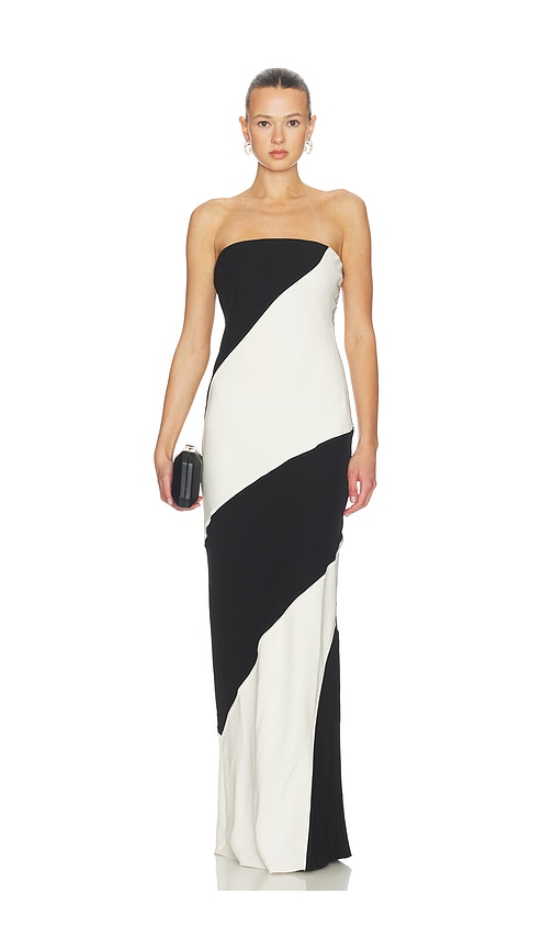black and white dress long Zapakasa Women Black and White Satin Long Formal Dress with Sleeves A Line  Patchwork Round Neck Evening Dress main image 0