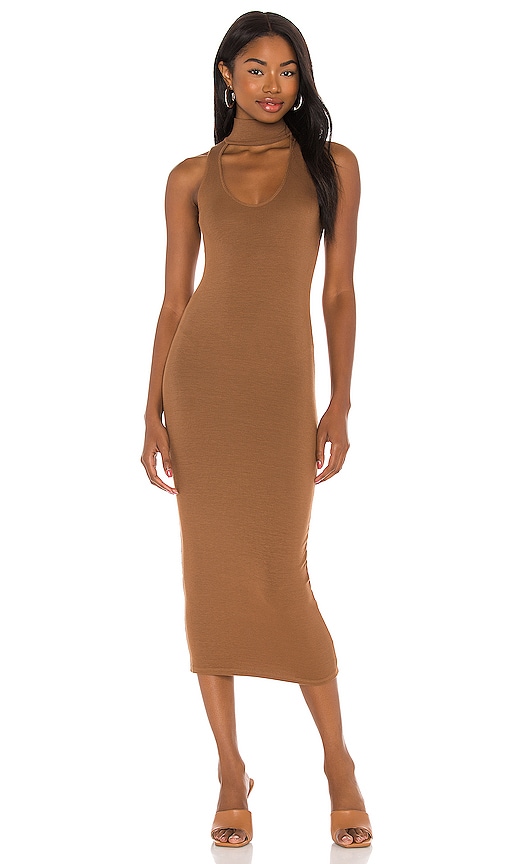 Enza Costa Silk Rib Detached Mockneck Sleeveless Midi Dress in Gold