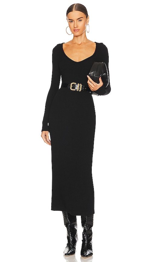 Enza Costa V-neck Sweater Dress in Black | REVOLVE