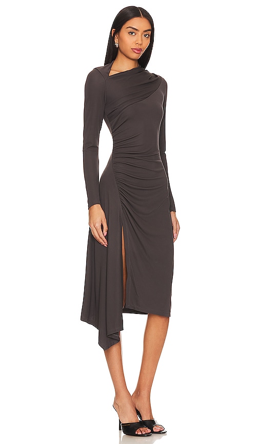 Shop Enza Costa Matte Jersey Slash Dress In Dark Pewter