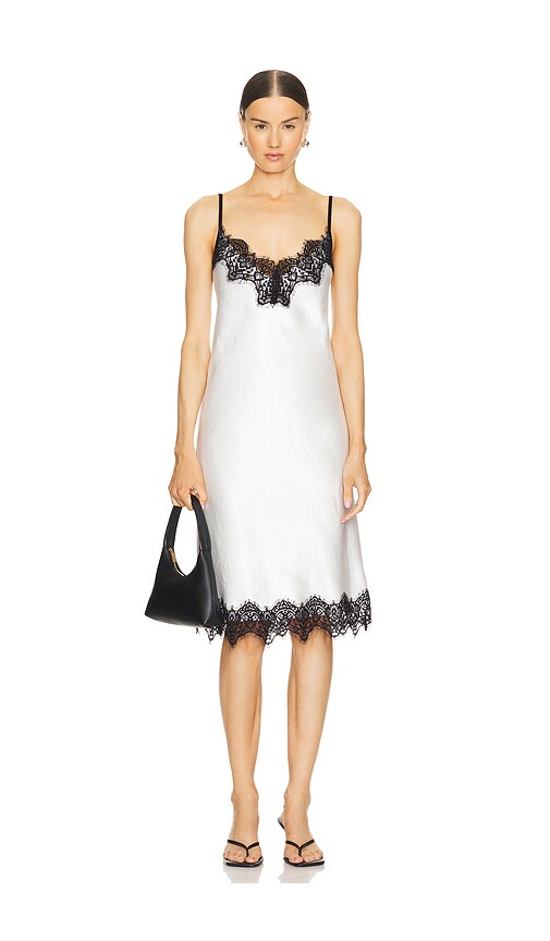 Enza Costa Hammered Satin Slip Dress in Off White