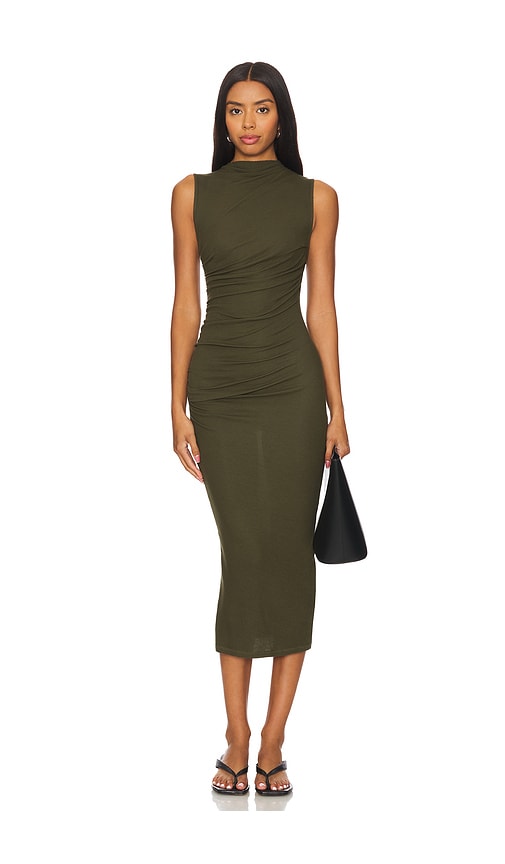 Enza Costa Silk Knit Sleeveless Twist Midi Dress in Army Green | REVOLVE