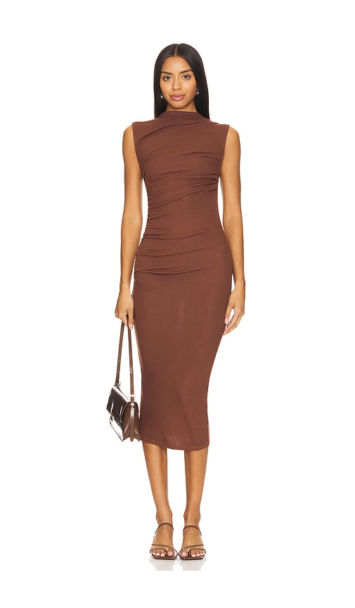 ENZA COSTA SILK KNIT SLEEVELESS TWIST MIDI DRESS 