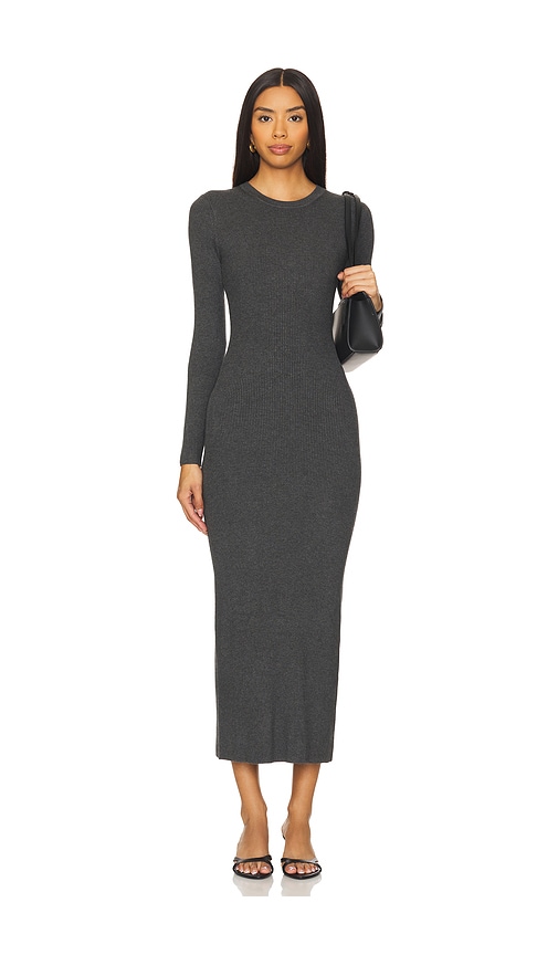 Enza Costa Silk Crewneck Dress In Heather Charcoal