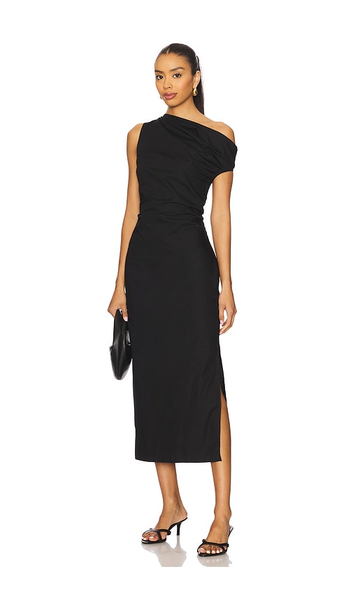 maggy london asymmetric neck sheath midi dress Maggy London Twisted Mock Neck Asymmetrical Dress – New Yorker's Apparel
