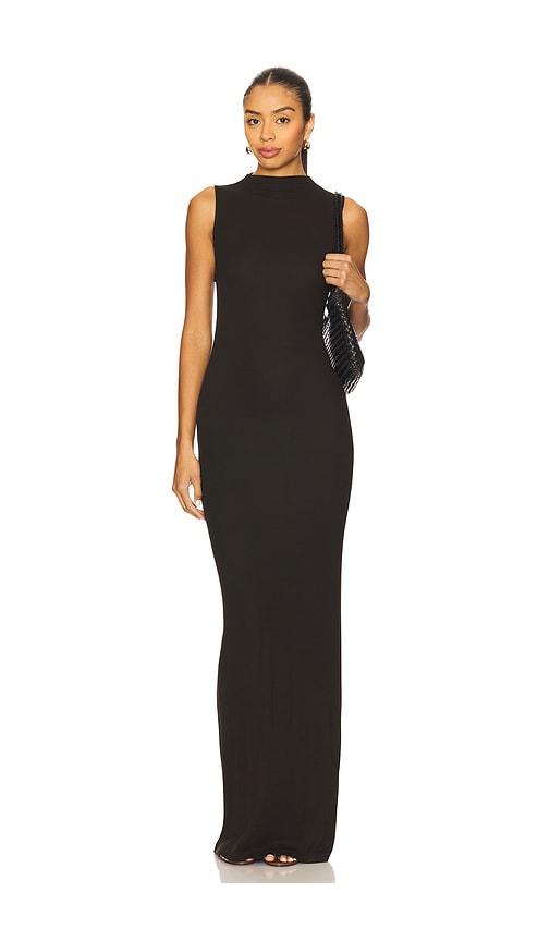Silk Rib Sleeveless Mockneck Fluid Dress
