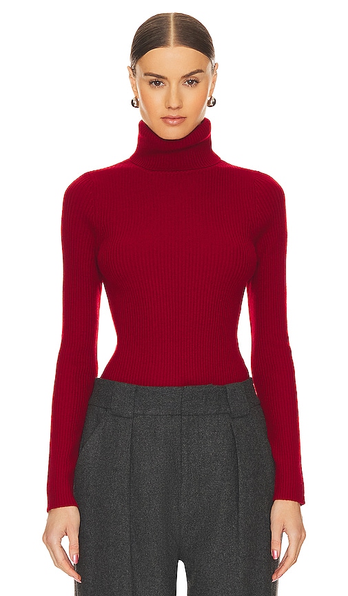 Enza Costa Rib Turtleneck Sweater in Red